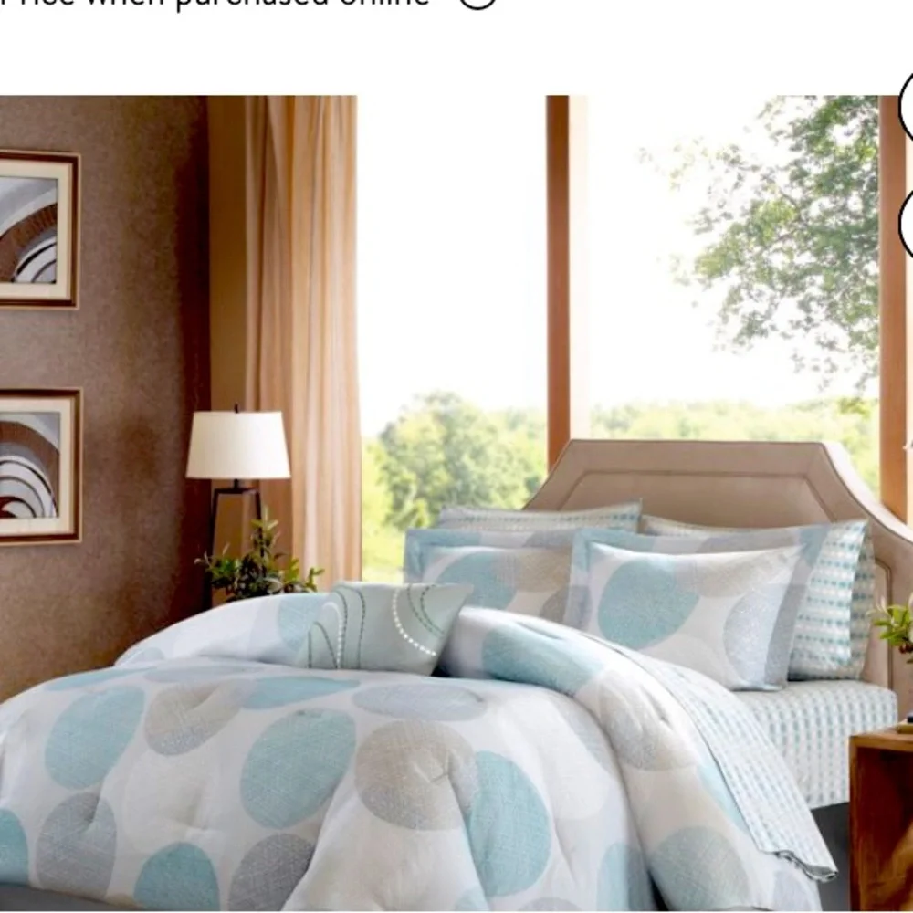 9 pc Home Essence KING NIB Cabrillo Complete Comforter and Cotton Sheets